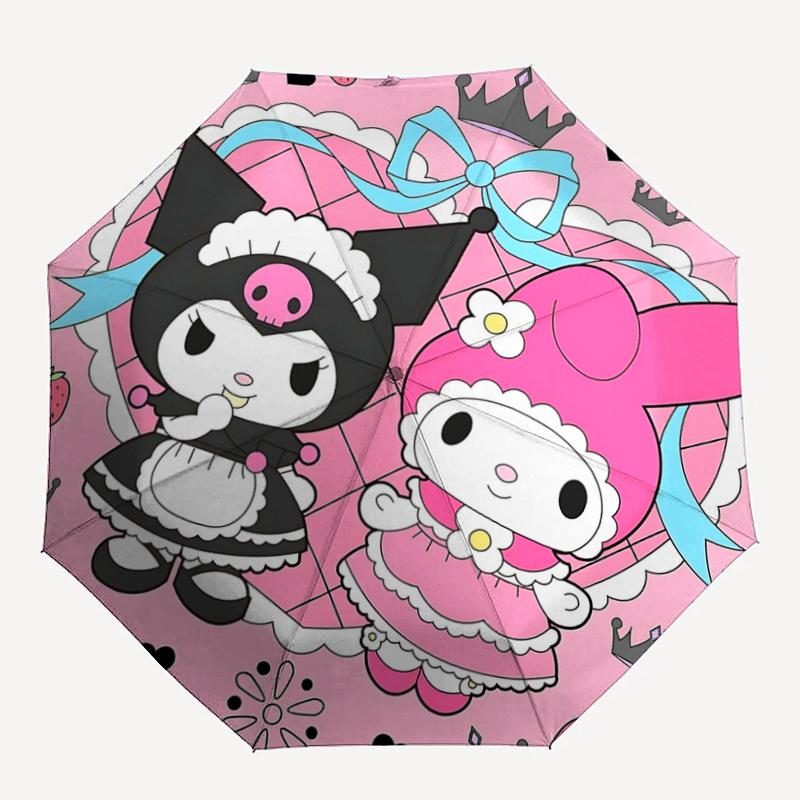 1pc My Melody & Kuromi Princess Edition Umbrella: Automatic Open/Closed, Foldable Design, Outdoor Use, Festival Gift for Fans, Travelers, Daily Use.T0
