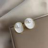 S925 silver needle French drip glaze shell pearl stud earrings women's new simple niche design temperament earrings