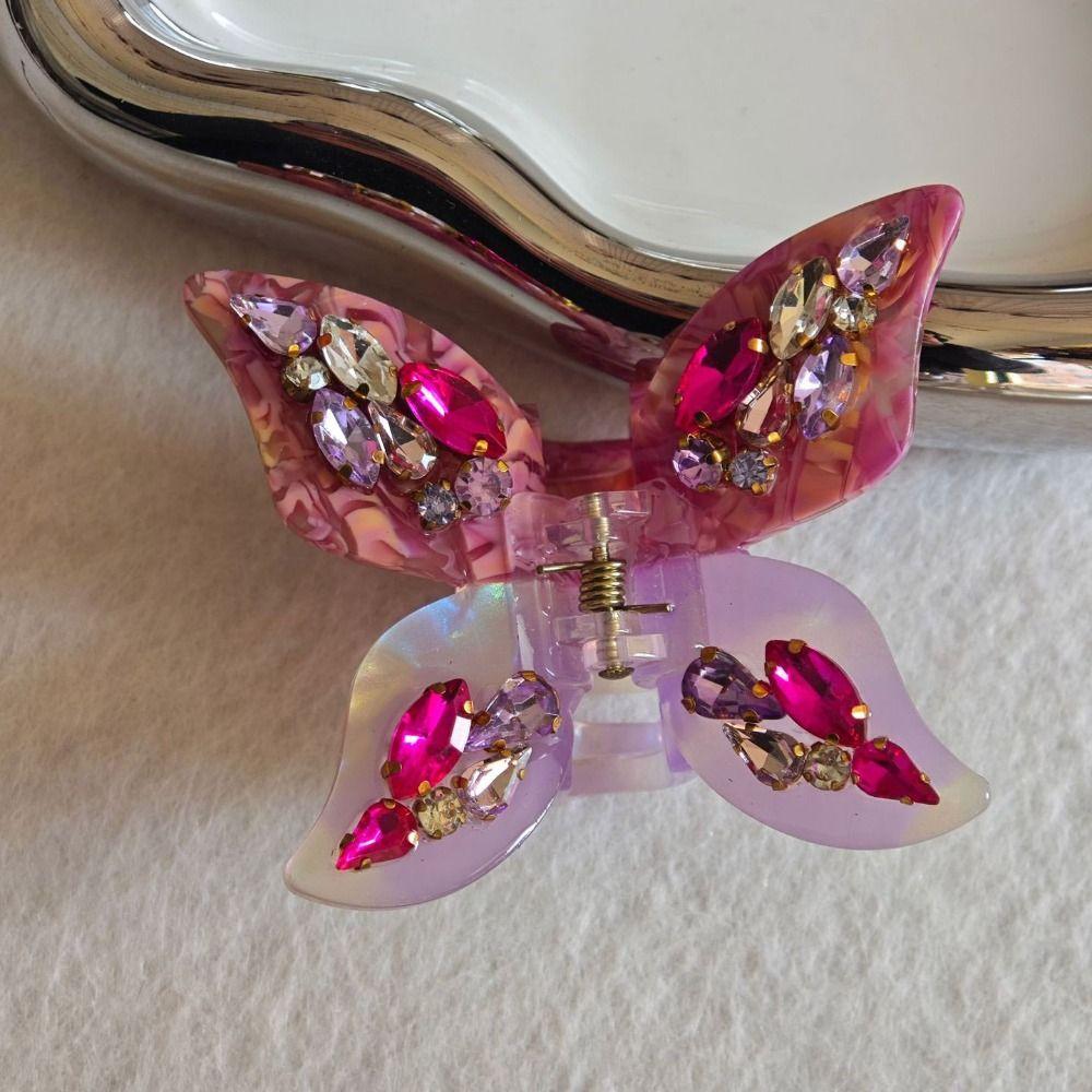 Crystal Acetic Rhinestone Hair Clip Hairpin Acetic Acid Shark Clip Butterfly Hair Claw  Female