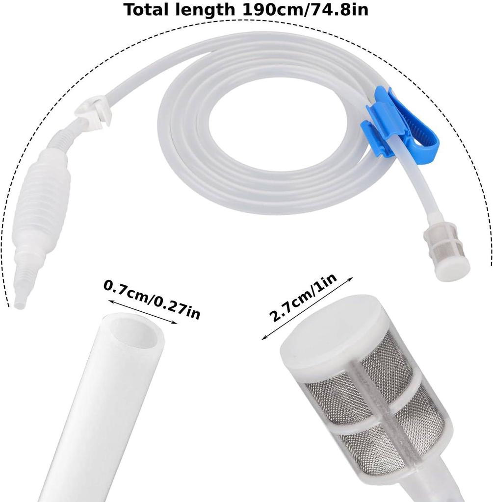 Brew Syphon Tube Set with Fixing Buckle 1.9m Home Brew Beer Siphon Filter Syphon Pump Liquid Sucker Pump for Wine Brewing Making