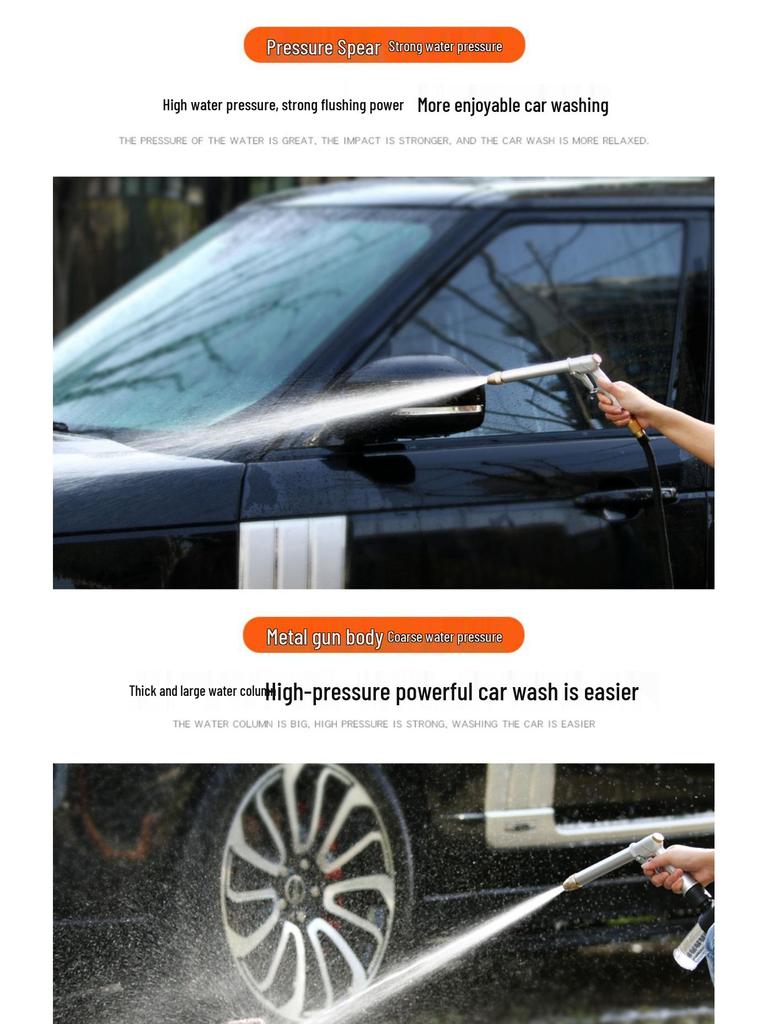 High-Pressure Car Wash & Garden Hose Nozzle with Brush - Multi-functional for Rinsing, Watering, and Cleaning.