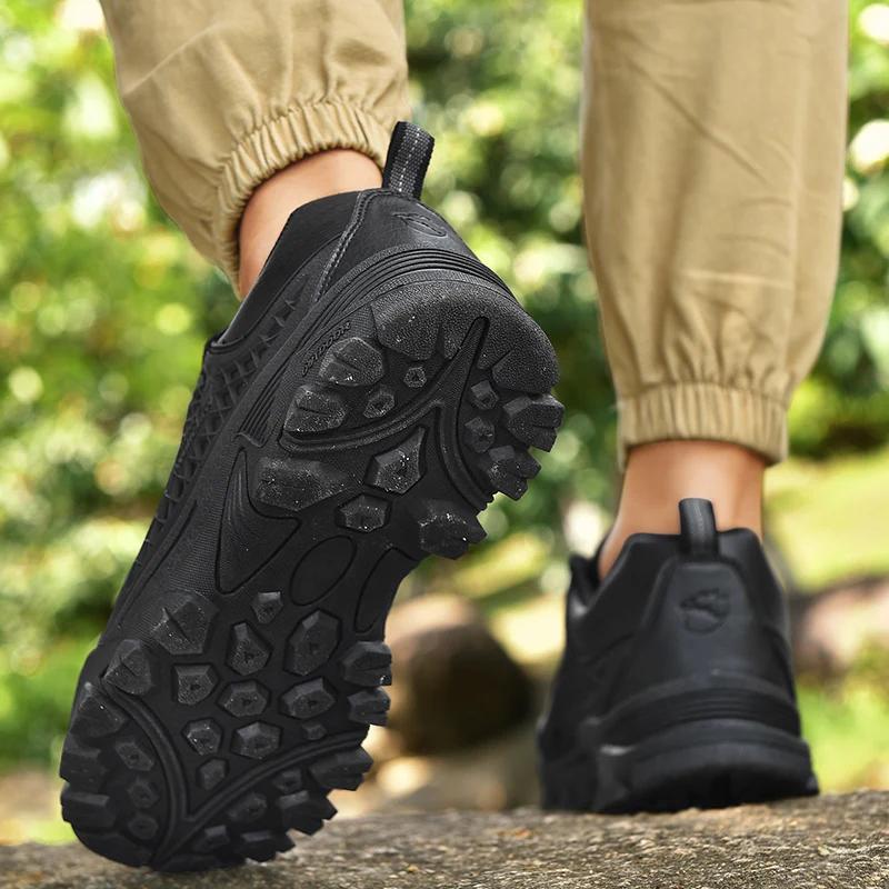 men Leather Hiking Shoes lace up Durable Outdoor Sport Men Trekking Leather Shoes fashion Climbing Hunting Sneakers big size 48