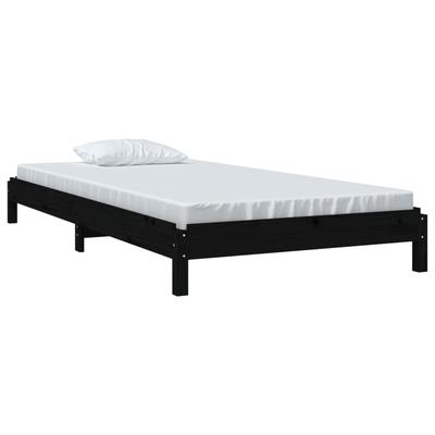 Black Loft Bed 75 X 190 Cm Solid Pine Wood
