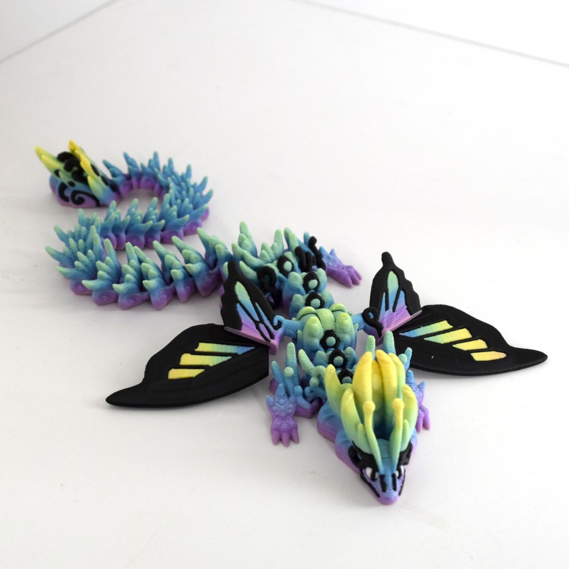 

3D Printing Rainbow Butterfly Flying Dragon Toy Statue Movable Joints Cartoon Flying Dragon Model Kids Gift Desktop Ornament
