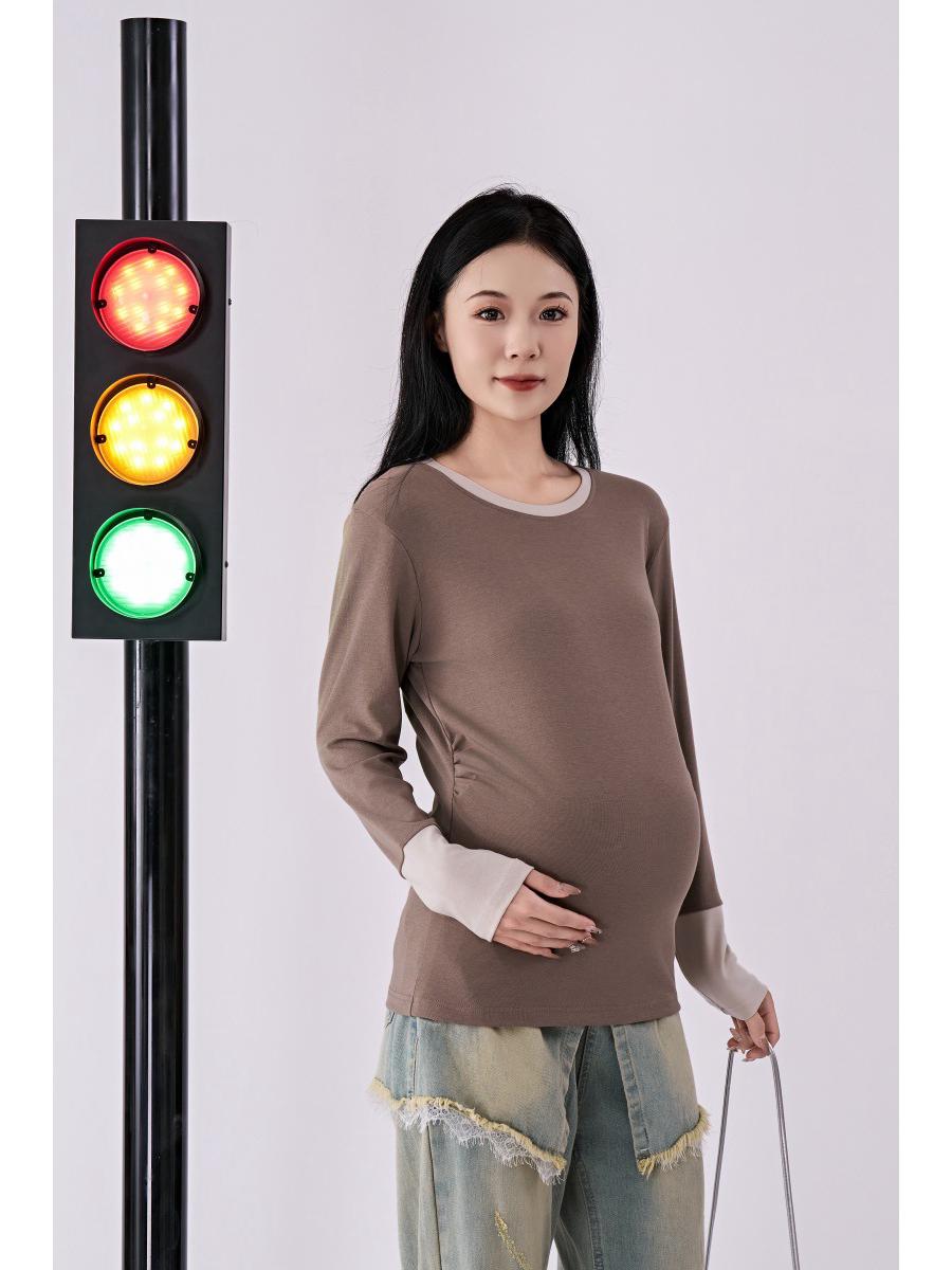 

Сердце Неба Мама Слой: Какаовая основа, Весна-Осень, Круглый вырез, Цветной блок, Высокая эластичность, Защита живота. Large