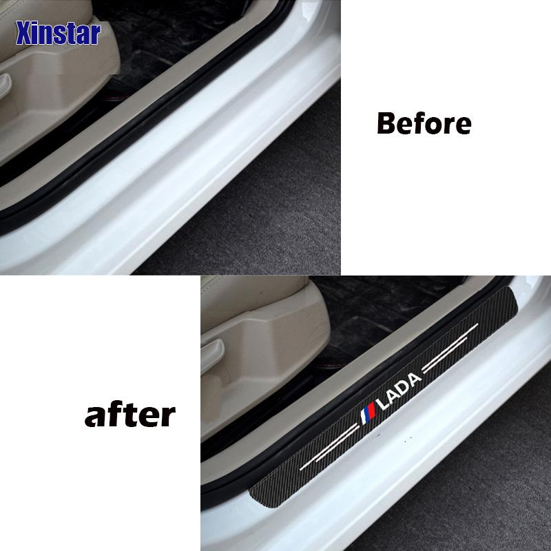 4PCS Carbon Fiber Car Scuff Plate Door Sill Stickers For Lada Vesta Xray Largus Granta NIVA
