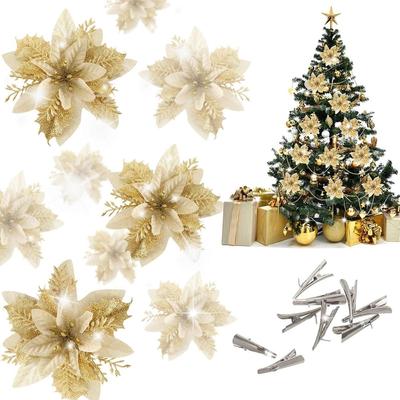 24 ks Červené Vánoční Poinsettie Květiny Dekorace Umělé Květiny pro Ozdoby Vánočního Stromku Vhodné pro Domácí Výrobu Věnců Vánoční Dekorace