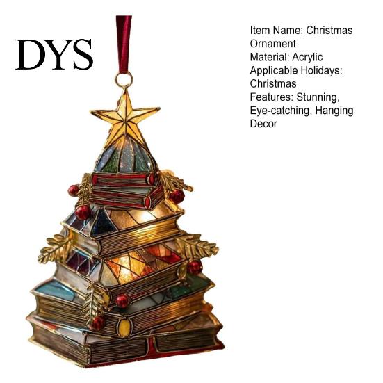 Decorative Xmas Ornaments for Fireplace Christmas Tree Book Ornament, Acrylic Shaped Stack Hanging Decoration Wall Decorations with Star Topper,