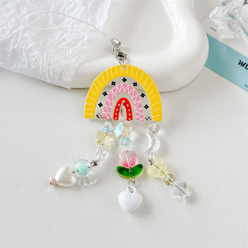 

Cute Sweet Rainbow Tassel Tulip Beaded Mobile Phone Chain Lanyard Love Charm Keychain Pendant Girly Bag Hanging Ornaments Gifts