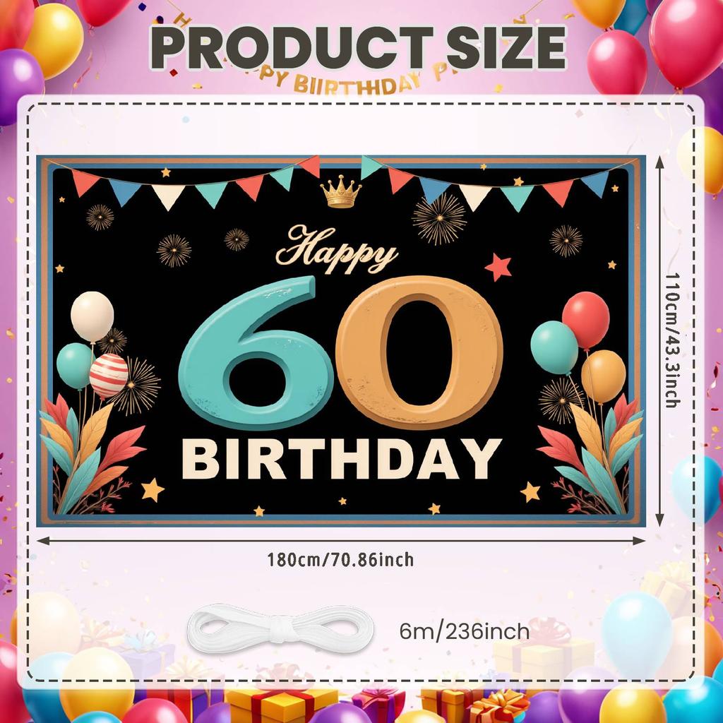 Happy 60 Birthday Banner Macaron Color Scheme Birthday Party Background Birthday Banner Crown Decoration For Friend Family