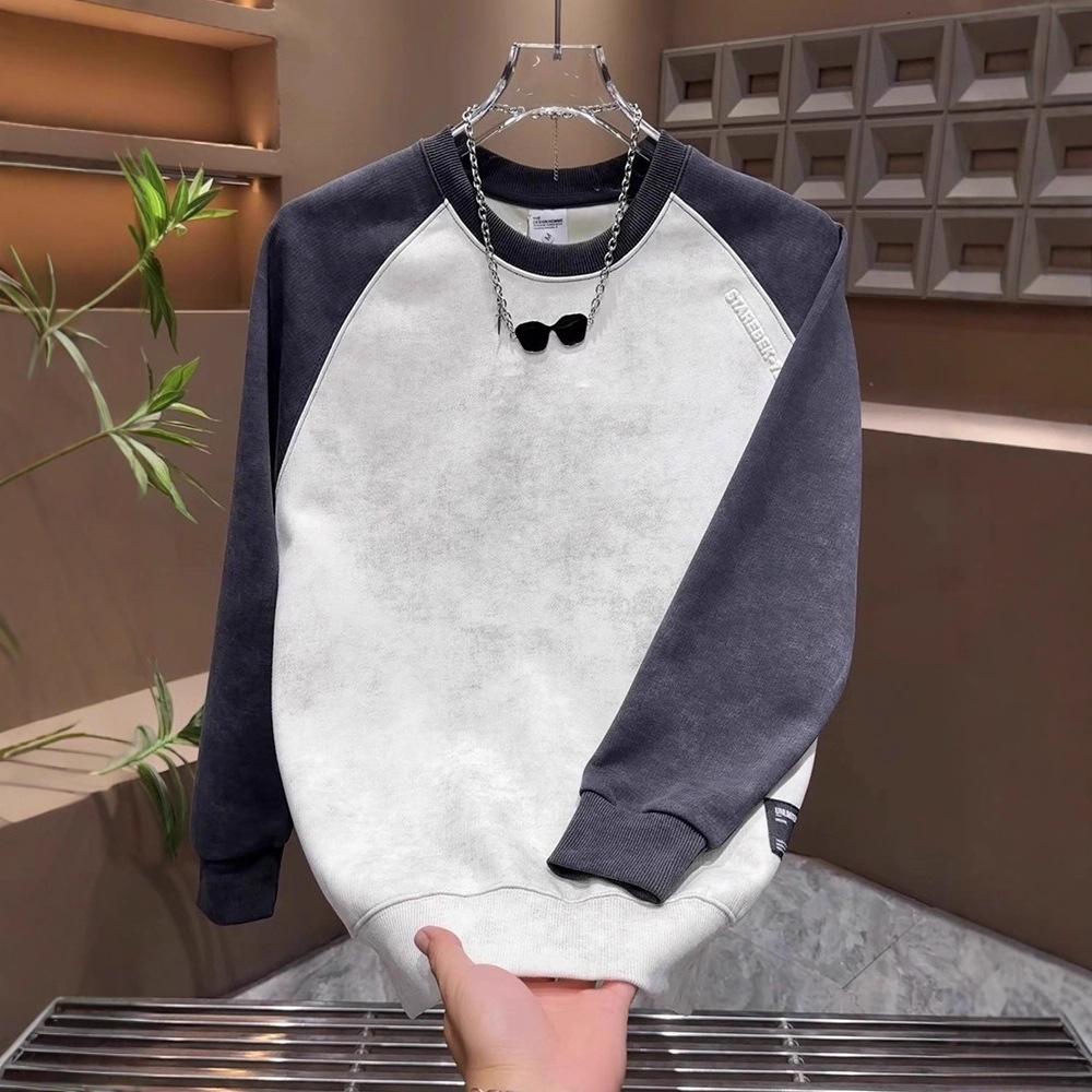 Korean Version of Crew Neck Sweater Men's Trend Color Matching Student Pullover Long Sleeve Loose Top T-shirt Autumn Wear