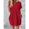 Summer Women's T-Shirt Plus Size Dress Solid Colour Round Neck Loose Short Sleeve Pocket Dresses