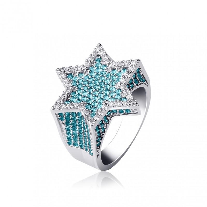 Hip Hop Zircon Ring Star Cuban Link Fashion Jewelry Men Women