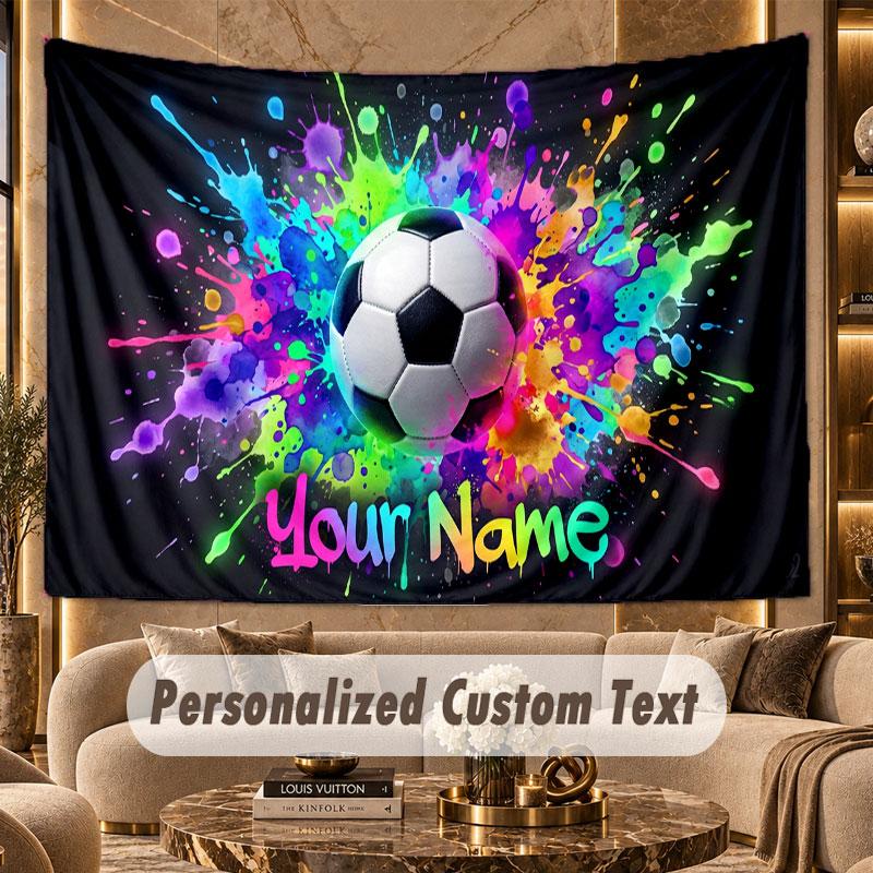 Soccer (397) Theme Wall Tapestry Customized With Name Text Personalized Hanging Tapestry For Bedroom Living Room Decor
