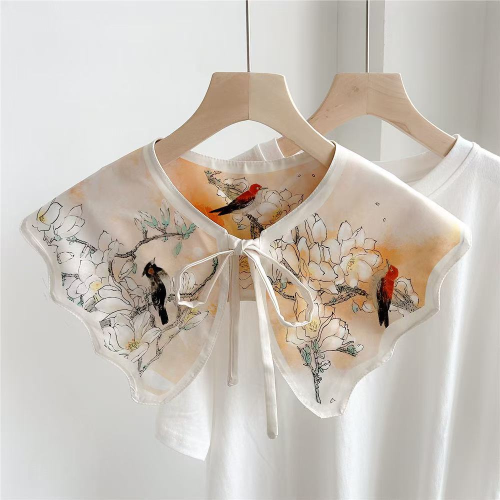 Versatile Printed Fake Collar Convenient Detachable Collar Shawl with Shoulder Straps Vintage Lace Ladies False Blouse Collar