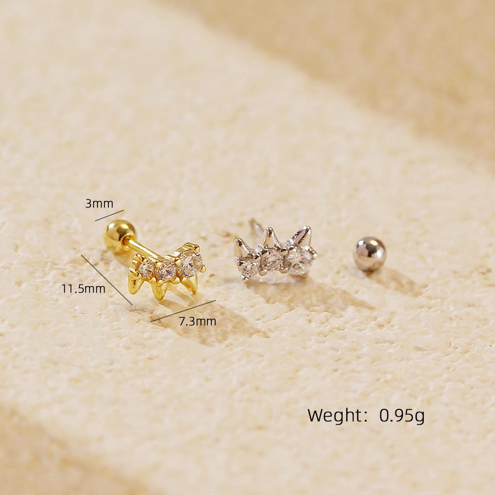European & American S925 Silver Cross Stud Earrings with Rhinestones and Rivet Design for Cartilage.