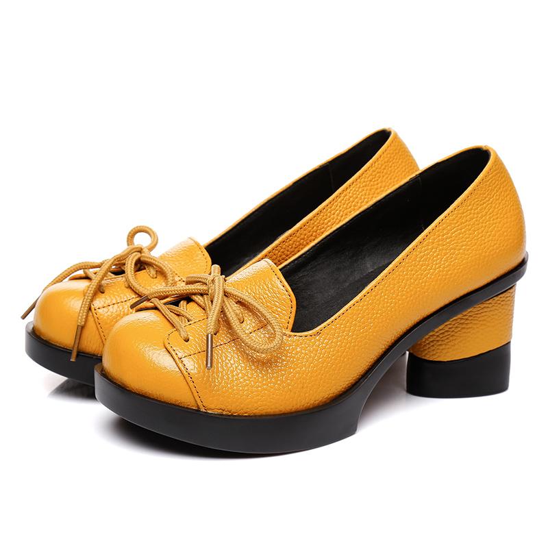 Fashion GKTINOO Spring Women Pumps Retro Lady 6CM High Heels Slip On Platform Pumps Handmade Women Genuine Leather Shoes