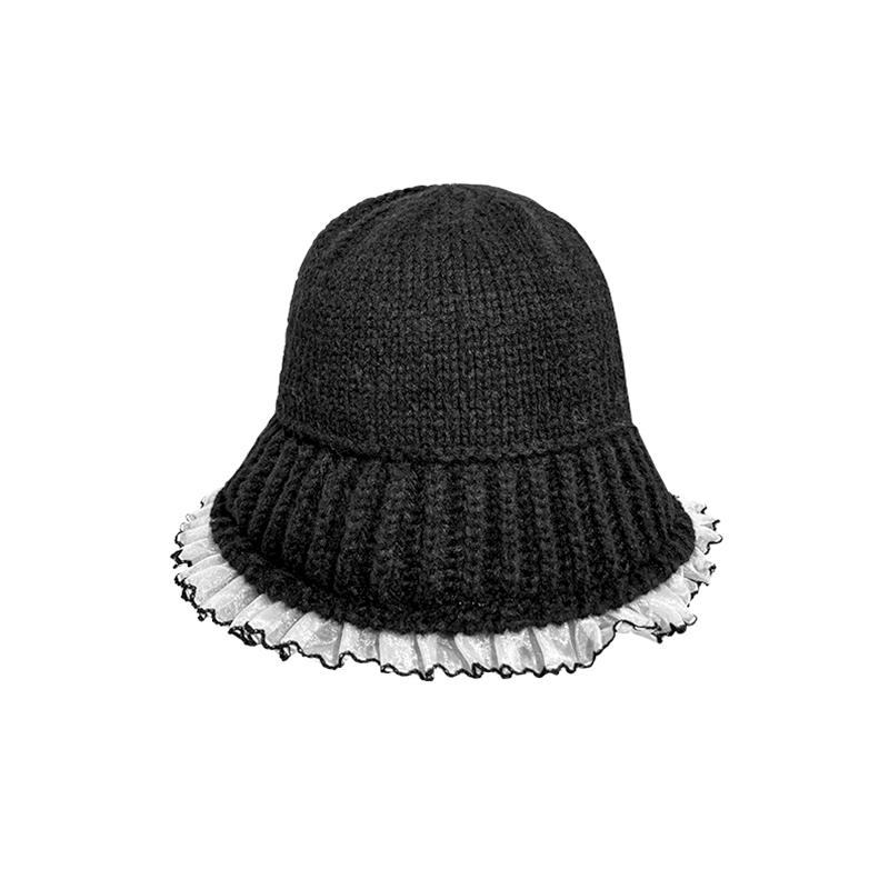 1PC Fashion Bucket Hat Keep Warm Knitted Lace Windproof Coldproof Big Brim Hat Ear Protection