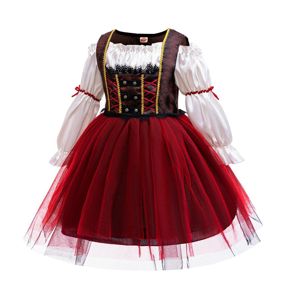Bambina Halloween Cosplay Capitano Pirata Principessa Vestito Bambini Carnevale Festa Vestiti Bambini Spettacolo Teatrale Maniche Lunghe Completo