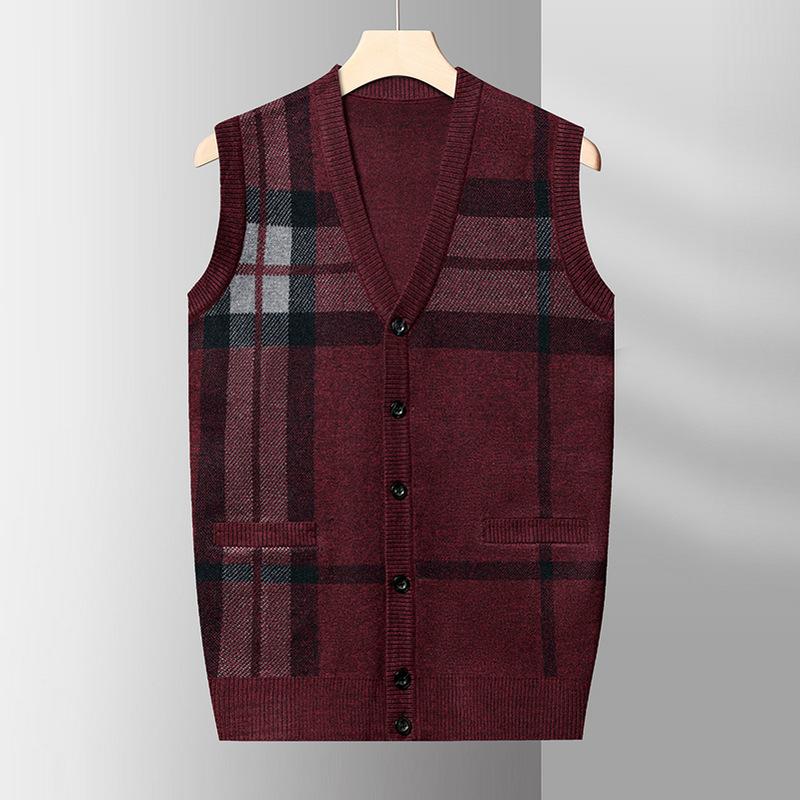 

Cardigan Sweater Vest Men s Fall Warm Slim Sweater Dad Vest Coat Men s Bottoming Shirt 4XL