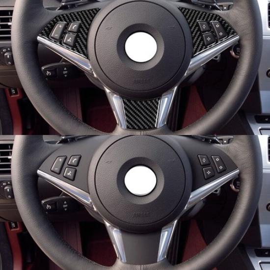 Glossy Carbon Fiber Car Steering Wheel Button Frame Cover For BMW 6 E64 04-10
