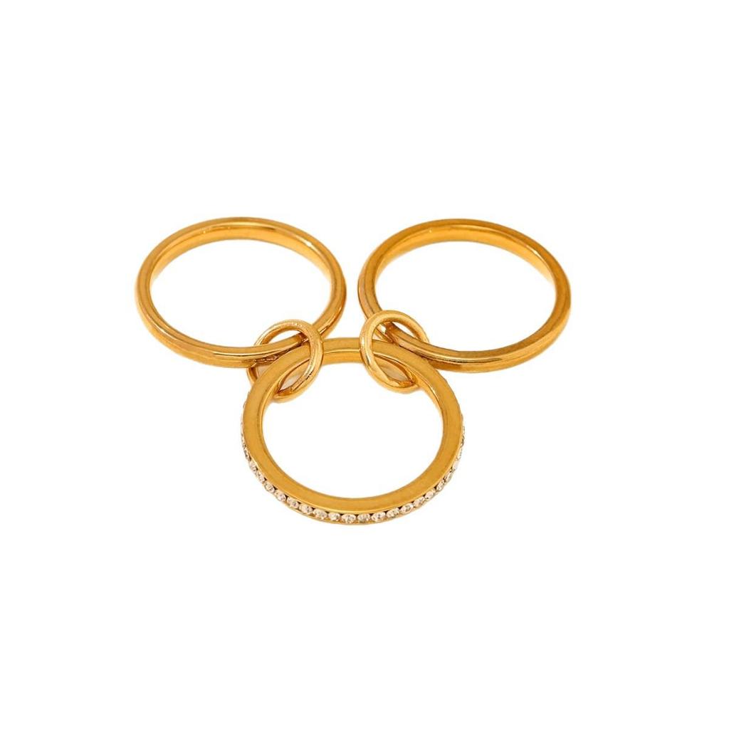 18k Gold Three-Layer Copper Zircon Ring - Non-fading Hip-hop Style Niche Jewelry