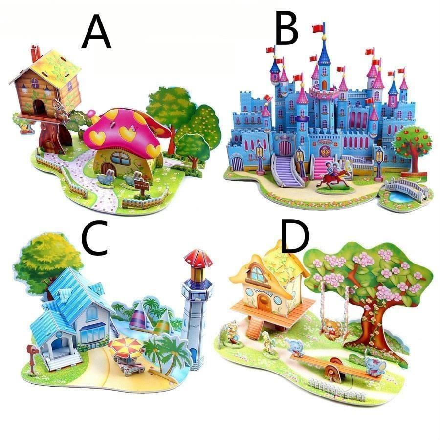 3D DIY Puzzle Jigsaw Baby Toy Kid Early Learning Castle Construction Pattern Gift for Children