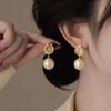 Exquisite Metal Texture Pearl Pendant Earrings for Women Vintage Gold Color Irregular Circular Drop Earrings Wedding Jewelry
