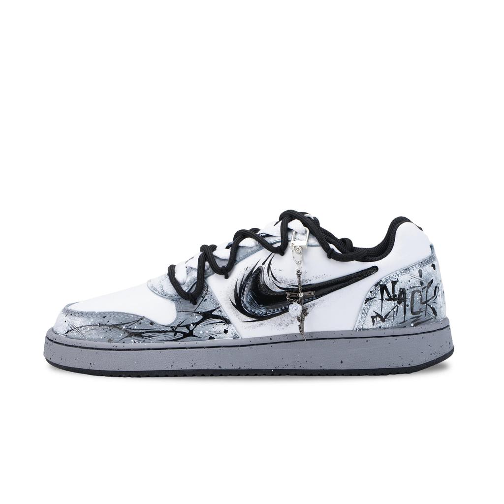 Nike EBERNON Ink Dyed Lonely Branch Slip Resistant Lightweight Low Top Skateboard Shoes Men's Black White CK0034-100(Team836-)