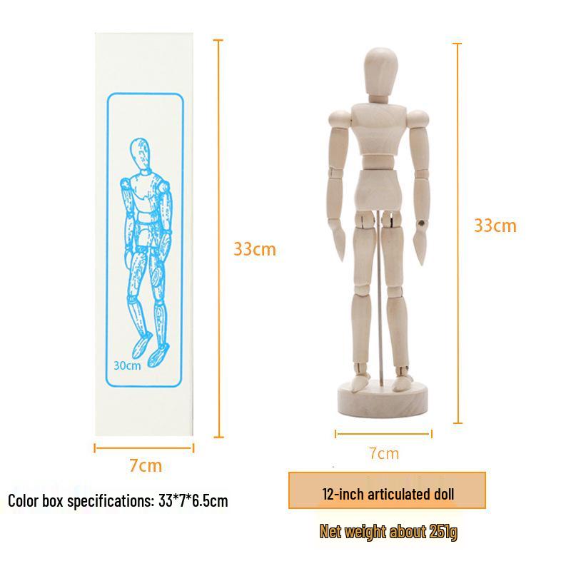 12-inch and 10-inch Jointed Wooden Mannequin Doll for Art and Painting