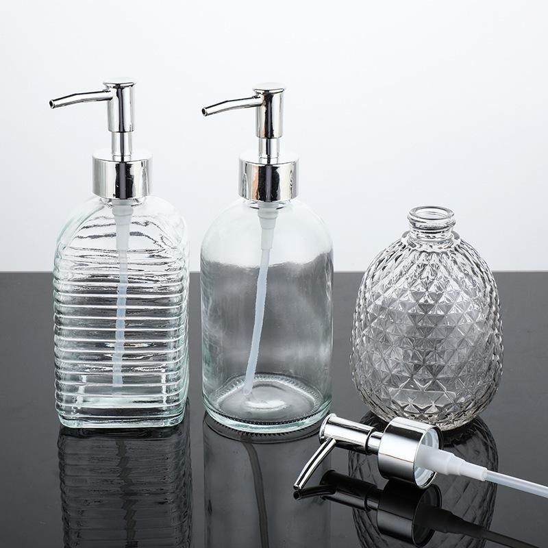 Transparent Glass Pump Bottle for Soap, Shampoo, & Shower Gel