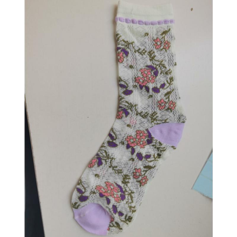 Ultra-thin Transparent Crystal Silk Socks Women Fashion Summer Harajuku Crew Socks Retro Flower Streetwear Elastic Long Socks