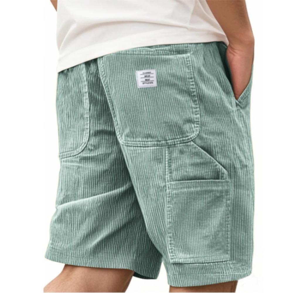 Herren Vintage Cord Cargoshorts, Modische Mehrzwecktaschen Gesticktes Etikett Lässige Kurzhosen