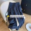 Navy Plaid Petite High-Waisted Fleece Pants - Women's Drawstring Floor-Length Slimming Pants for Autumn/Winter
