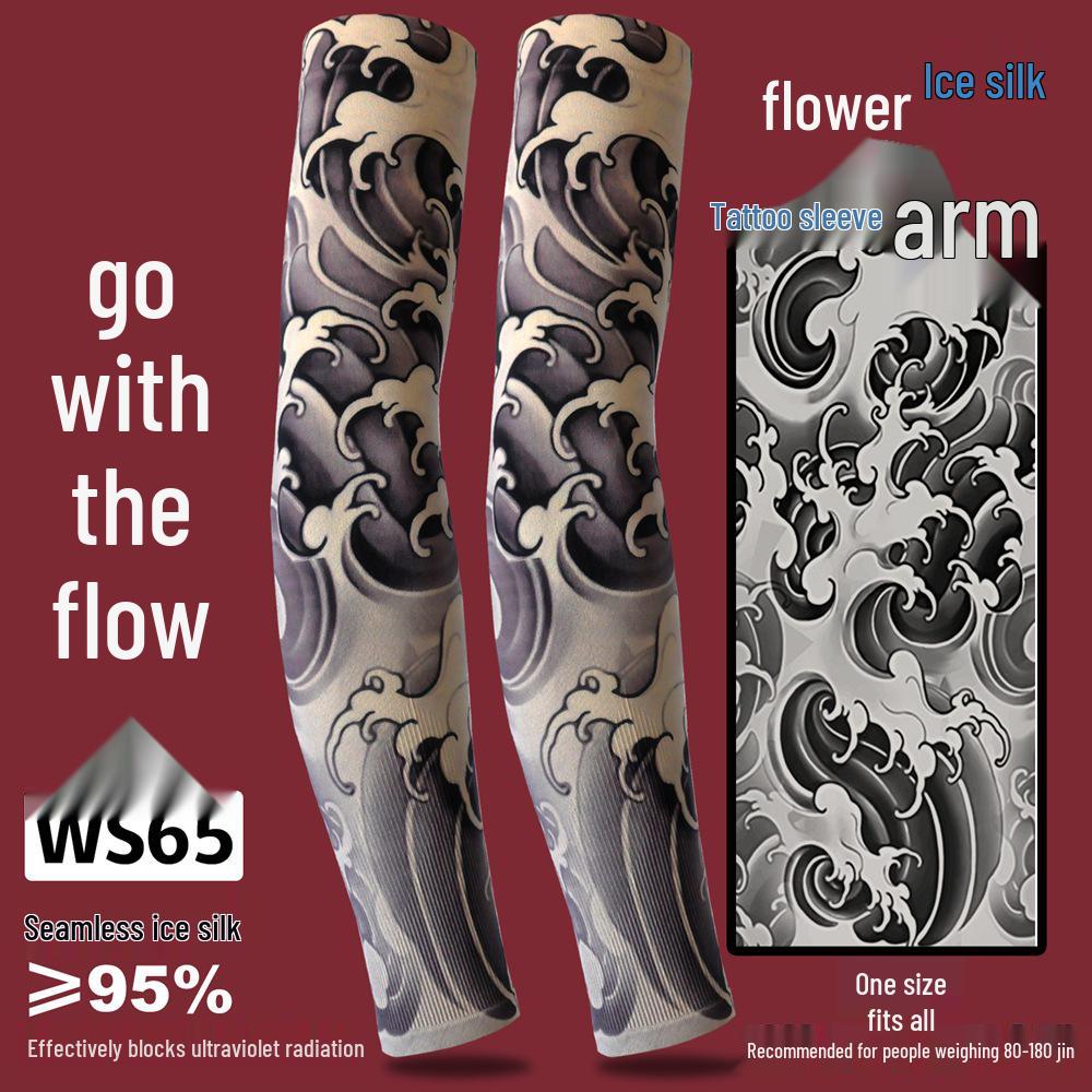 Ice Silk Tattoo Sun Protection Sleeves for Men & Women - Summer Driving, Cycling, Flower Design Arm Shades