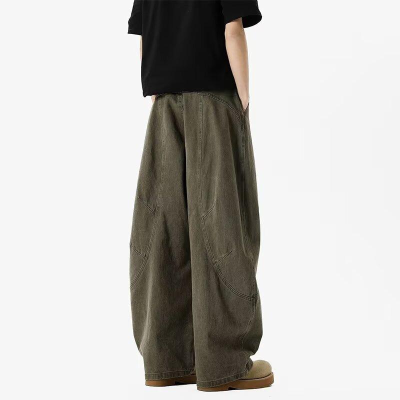 Dekonstruktion Silhouette Armeegrün Jeans Jungen Sommer Trendmarke Lässig Locker Vielseitig Gerade Weiter Bein Werkzeughose