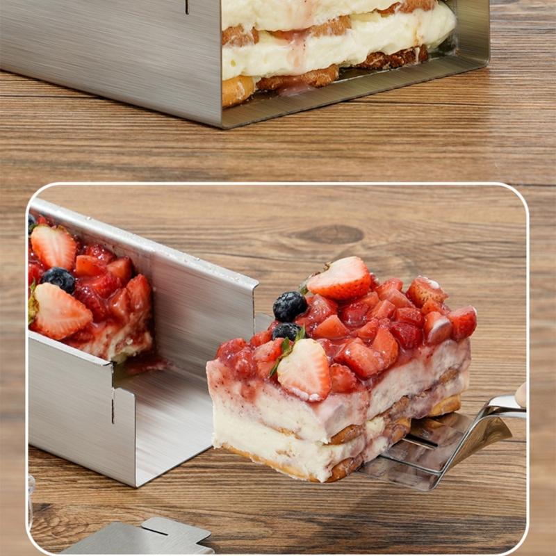 Pack of 3 Rectangular Tiramisu Molds with Removable Side Panel and Spatula for Effortlessly Baking and Cleaning