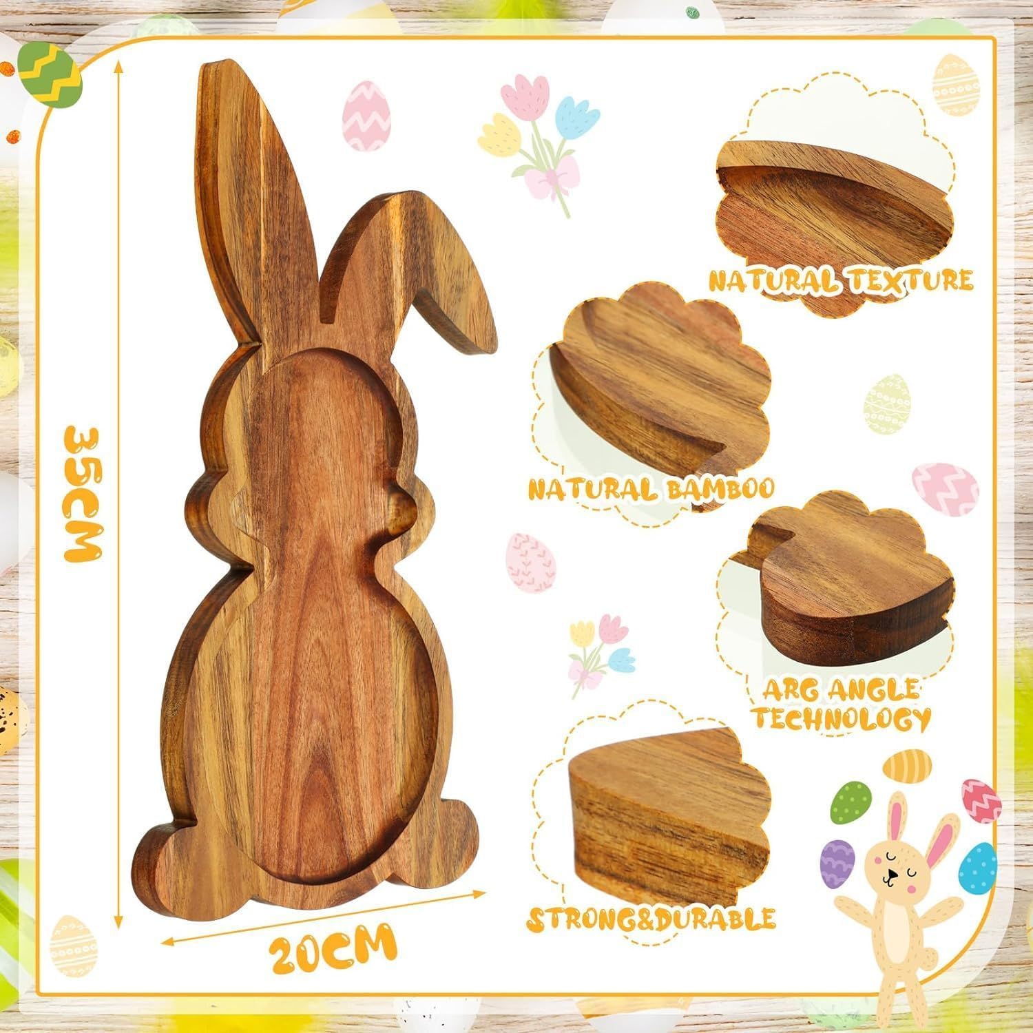 Garneck Farmhouse Bunny Serving Wood Trays Easter Bunny Candy Dish Rabbit Serving Tray for Dinner Dessert Appetizer Candy Fruit Bread Display Easter