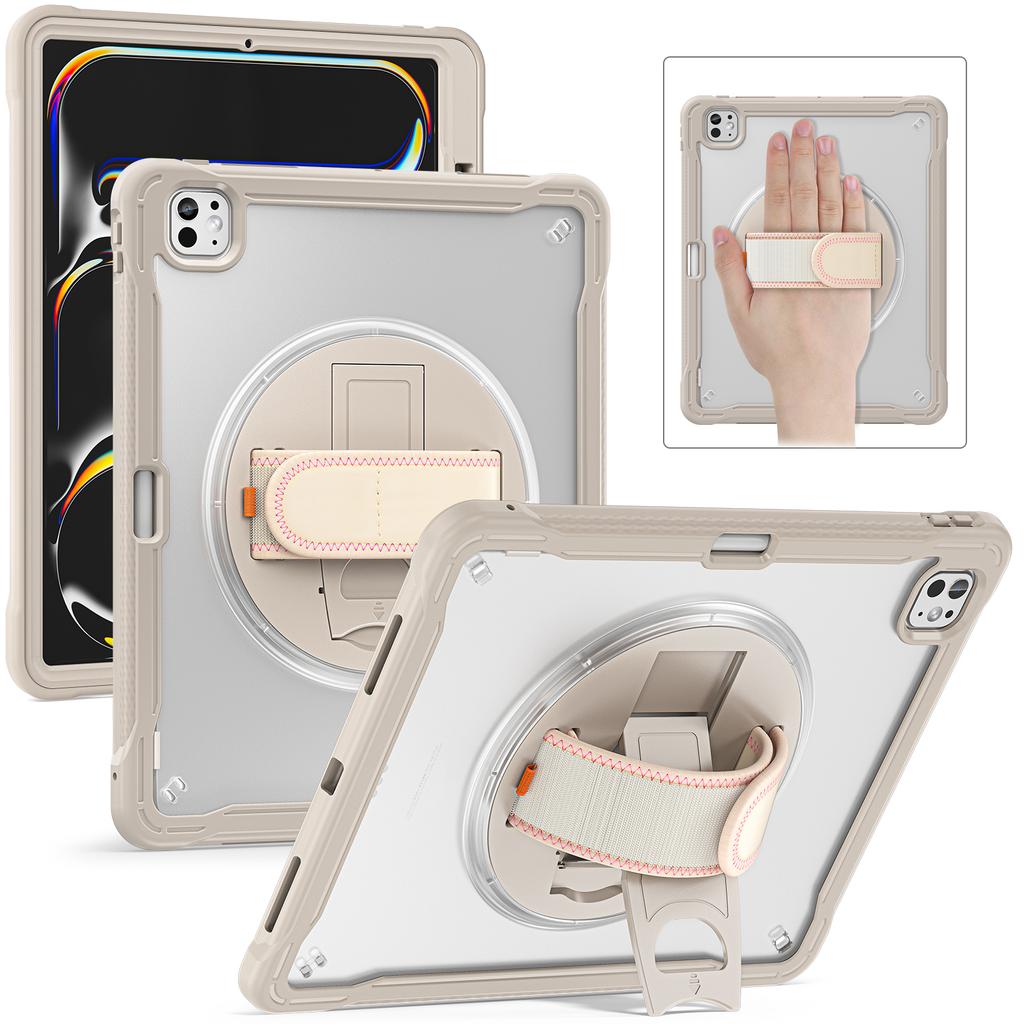 For iPad Pro 13 (2025)/(2024) Case Kickstand PC+TPU+Silicone Tablet Cover with Rotary Hand Strap