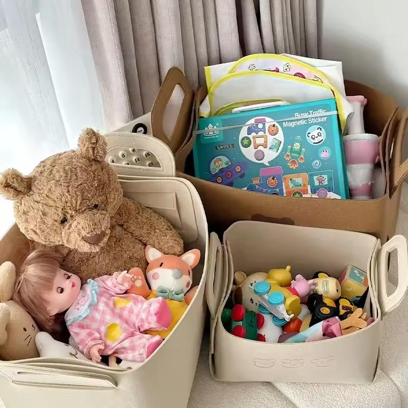 1-8PCS Bear Felt Storage Basket Snacks Toys Storage Basket Large Capacity Foldable Clothes Organizer Desktop Sundry Organizer