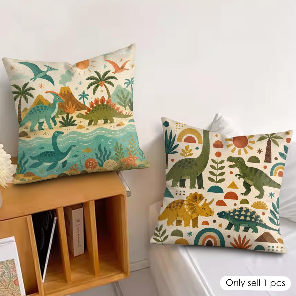 Dinosaur Retro Dino Cushion Cover Double-Sided Plush Sofa Cushion Covers Organic Breathable Invisible Zipper