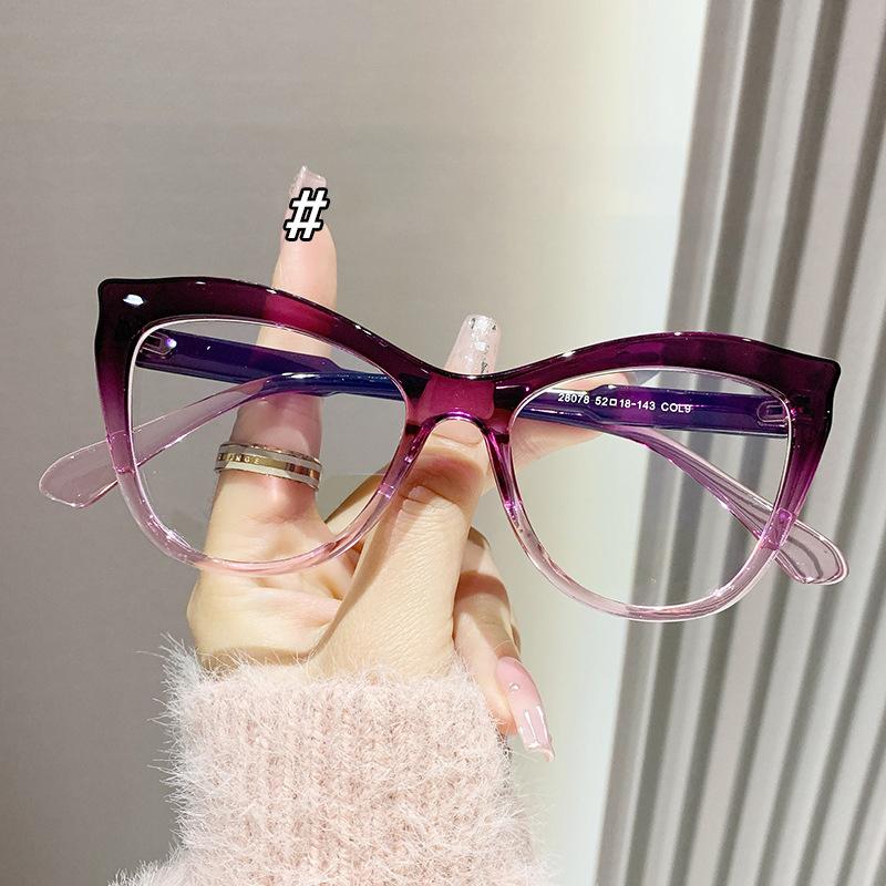 1.67 1.74 -8 To +8 Anti Blue Light Cat Eye Reading Glasses Women Big Frame Eye Protection Presbyopic Eyewear Ultralight Double Color Glasses Plus