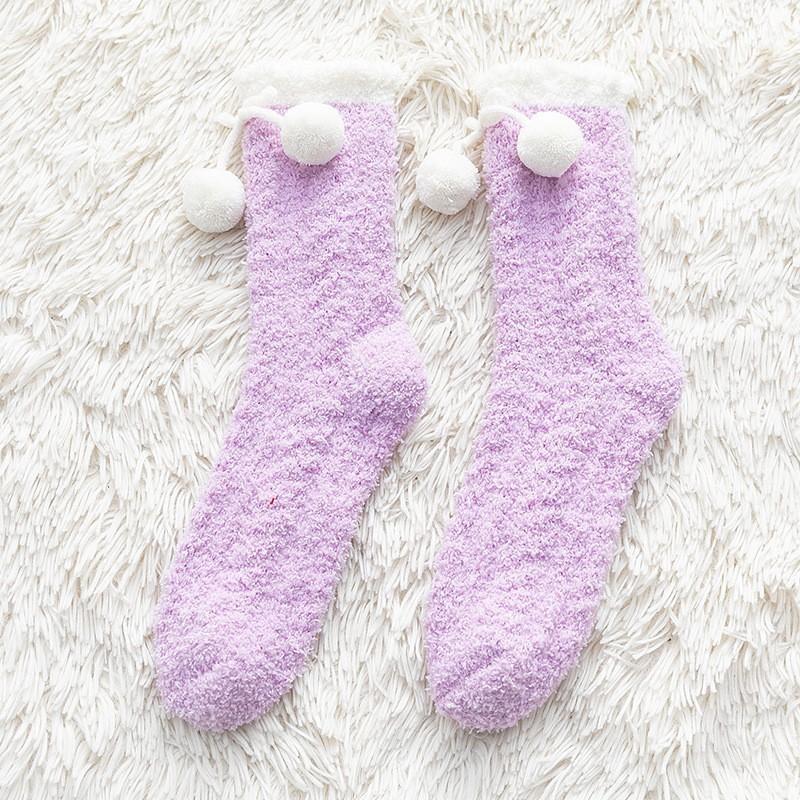 Coral Fleece Socks Medium Tube Socks Season Thickened Warm Confinement Socks Small Hairball Cute Home Sleep Socks Women