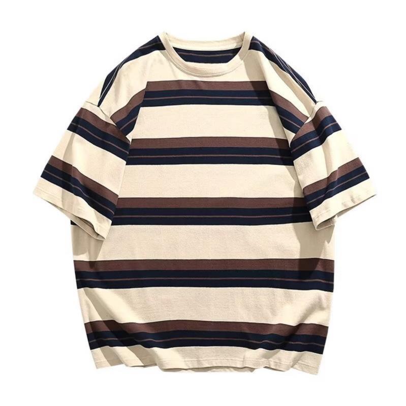 Summer new fashion casual loose striped short-sleeved T-shirt couple versatile Japanese trendy brand ins half-sleeved t-shirt