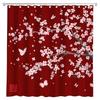 Cherry Blossom Shower Curtain Pink Plum Floral with Butterfly Flower Japanese Asian Watercolor Cute Branch Scenery Wildflower