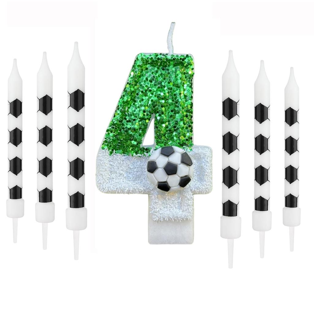 7pcs Birthday Number Candles White Soccer Number 0-9 Birthday Candles for Cake Topper for Kids Adults Party Anniversary Supplies