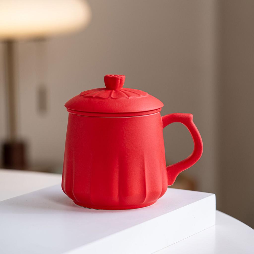 Kiln Change Splendid Lotus Flower Brewed Tea Ceramic Teacup Couple Cup Creative High-End Tea Separation Cup Water Cup
