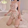 Crispy Sexy Sweet and Spicy Women's Summer Ice Silk Thin Pure Desire Suspender Shorts Two-piece Set Lace Temptation Set