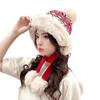 New wool hat knitted ear protector hat women's autumn and winter ethnic style fleece thickened warm cycling Lei Feng hat tide