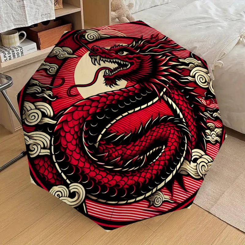 1pc Red Dragon Circular Emblem Umbrella with Plastic Handle,Suitable for All Seasons Home Travel Outdoor UmbrellaDD1263
